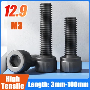 High Tensile 12.9 Cap Head Allen Bolts M3 (3mm) Self Colour Black Socket Screws - Picture 1 of 8