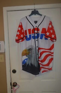 USA DRINKING TEAM BASEBALL JERSEY MENS 3XL XXXL AMERICAN FLAG BALD EAGLE #1 - Picture 1 of 11