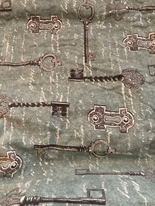 1 Yard x WOF (38”ish) of Turquoise Canvas Fabric with a Key Print - Picture 1 of 1
