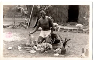 B14-80731 Circa 1935 RPPC Photo Postcard Hawaii Young Man w/ Fruit FREE SHIP US - Picture 1 of 2