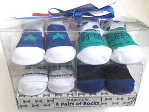 Baby Boy Girl Socks Booties Crib Shoes Size 0-12 Months 4 Pairs Unisex Gift Box - Picture 1 of 10