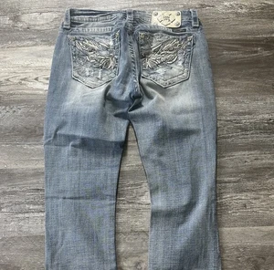 Miss Me Denim Jeans Wmn 28 Signature Straight Pants Rhinestone Studed Rocker Y2K - Picture 1 of 6