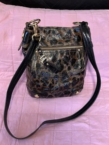 ๐ MAKOWSKY Purse Crossbody Leather Gold hardware Leopard Print Black/brown - Picture 1 of 19