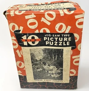 VTG 1940 Jigsaw Picture Puzzle Dog Hunting Their First Lesson 275 Piece Complete - Picture 1 of 12