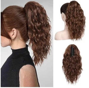 14" Ponytail Extension, Short Claw Multi Layered Clip on Datk Copper Christmas  - Picture 1 of 7