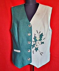 VEST VINTAGE TRACHTEN OKTOBERFEST DIRNDL TYROL LINEN WOMEN SLEEVELESS:US 16/EU50 - Picture 1 of 8