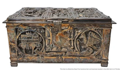 Antique Barbour Silver Plated Medieval Gothic Revival Jewelry Casket Lock Box - image 1 of 4