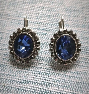 Vintage Monet Blue Glass And Marcasite Earrings Elegant Classy Something Blue - Picture 1 of 2