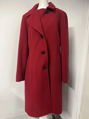 Abrigo largo de invierno forrado de mezcla de lana roja Anne Klein grande para mujer de colección Foto 1 de 4