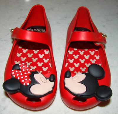 Mini Melissa Disney Mickey Minnie Mouse Girls Size 7 Mary Jane Red Shoes - Image 1 of 4