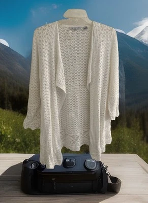 Womens Lacy Cardigan Sweater White Size Small Shrug Open Knit - Image 1 of 4