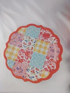 5 Pioneer Woman Patchwork Medley Melamine Dinner Plates Scalloped Coral NEW - Picture 1 of 2