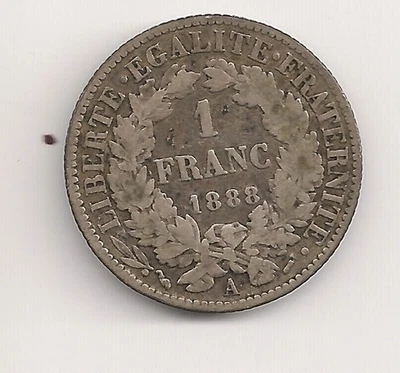 #A0902 Silver 1888 France 1 franc Cat. KM#822.1 Actual Silver Weight 0.1342 - Image 1 of 2