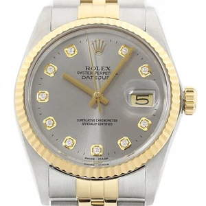 Rolex Mens Datejust 16013 18K Gold Steel Gray Diamond Dial Watch w/ Rolex Band - Picture 1 of 7