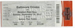 2012 Boston Red Sox @ Baltimore Orioles Ticket Stub Davis HR #80 Saunders Win 69 - Picture 1 of 1