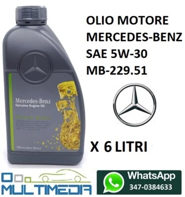 MERCEDES-BENZ 6 LITRI OLIO MOTORE ORIGINALE MERCEDES BENZ 5W-30 100% SINTETICO MB 229.51