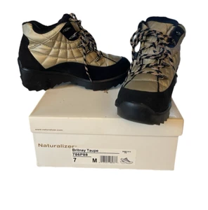 Naturalizer Boots Ankle Jagged Platform Women's Size 7 Britnay Taupe Lace-Up BOX - Picture 1 of 11