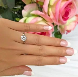 Diamond Engagement Ring VS1 E 3Ct AGI Certified Round Lab created 14K White Gold - Picture 1 of 13