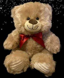 Velvety Plush Teddy Bear Brand New 10.5 " Ultra Soft Beige-Red Ribbon - Picture 1 of 1