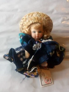 Vintage Ganz 1990 Porcelain Doll 2”  ED4398 Hat Blue Dress Blonde Curls With Tag - Picture 1 of 5