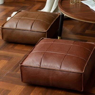 Moroccan PU Leather Pouf Square Floor Cushion Cover Ottoman Cover Unstuffed - Image 1 of 4