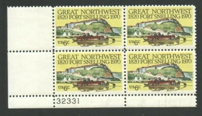 Vintage Unused US Postage Block of 6 Cent Stamps Great Northwest Fort Snelling - Image 1 of 2