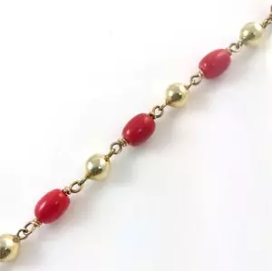 Vntage 14k Yellow Gold Natural Oxblood Red Coral Beaded Charm Bracelet 18k Clasp - Picture 1 of 1