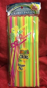 CANNUCCE DA BERE FESTA 80ct Lunghe Pieghevoli Flessibili Plastica Pieghevoli Paglia Colore Neon - Foto 1 di 3