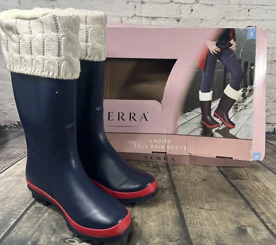 Botas de Lluvia Pesadas Serra Azul y Rojo Crema Manga Calcetín Extraíble Talla 8 Foto 1 de 4
