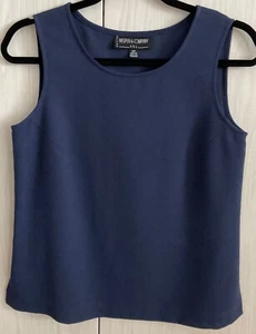Kasper & Company ASL Navy Blue Sleeveless Top Shirt Crewneck Polyester Women 2P - Picture 1 of 6