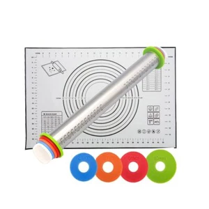 Rolling Pin and Baking Pastry Mat SetStainless Steel Dough RollerRolling Pins... - Picture 1 of 8