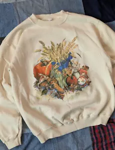 Gildan Vintage 90s Cottagecore Autumn Graphic Cream Crewneck Sweatshirt / Large - Bild 1 von 8