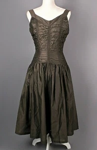 VTG Women's 50s Dark Brown Dress / Gown Sz S 1950s Cocktail - Picture 1 of 8