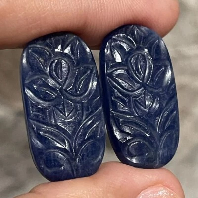 Par de cabujones ovalados de zafiro tallado azul 47,3 quilates 29x15,5x4 mm para pendientes Foto 1 de 4