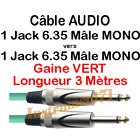 1 Câble Jack 6,35 Mâle Mono Vers Jack 6,35 Mâle Mono Gaine Vert Long 3 Métres