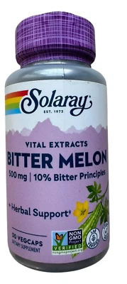 Cápsulas veganas de melón amargo Solaray - 500 mg 10% - 30 unidades - Ex: 2/27 Foto 1 de 4