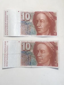 (2) Switzerland pick 53f 1986 10 DIESCH FRANCS BANK NOTE VF/AU - Picture 1 of 9