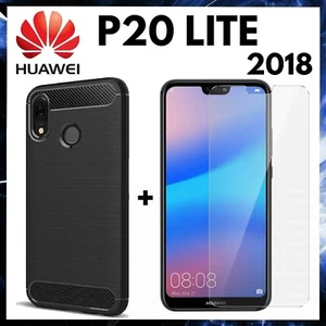 Per HUAWEI P20 LITE 2018 COVER NERA CARBON ANTIURTO + PELLICOLA VETRO TEMPERATO - Foto 1 di 12