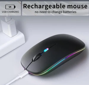 Mouse RGB LED Wireless Mouse Rechargeable Optical Silent Mice USB For PC Laptop - Picture 1 of 8