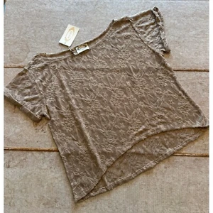 T-shirt Mia Joy floreale burnout maglia donna XS trasparente tortora orlo alto-basso nuova con etichetta oversize - Foto 1 di 6