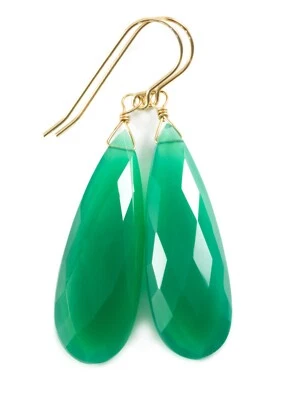 Emerald Green Earrings Simulated Emerald Teardrops 925 Sterling Silver jewelry - Image 1 of 4