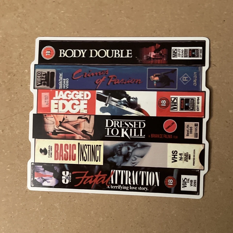 Erotic thrillers 80s Horror VHS Stack Sticker Fatal Attraction Dressed To Kill - Image 1 of 4