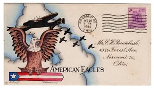 Dorothy Knapp Hand Painted Cachet #7 - American Eagles WWII Patriotic 1944 - Picture 1 of 2