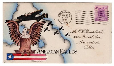 Dorothy Knapp Hand Painted Cachet #7 - American Eagles WWII Patriotic 1944 - Image 1 of 2