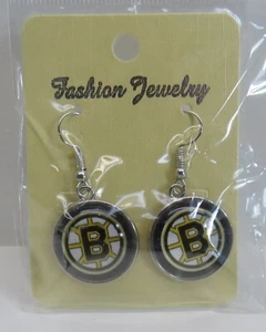 Pair of BOSTON BRUINS Pierced Dangle Earrings Jewelry - NHL Hockey 3/4" - Picture 1 of 4