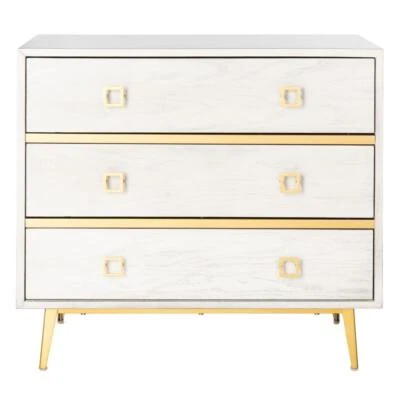 Cajonera Katia con 3 cajones, blanco lavado/dorado Foto 1 de 4