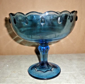 Vintage Indiana Glas Girlande Träne Aqua Blau Standfuß Kompott Obstschale ^^ - Bild 1 von 3