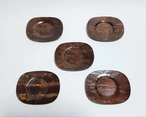 Birch Bark Tea Trays Set of 5, Handcrafted Wooden Coasters, 12cm Size, Used - Picture 1 of 6