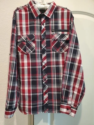 Eighty Eight Platinum Button Shirt Men's XL Burgundy/Black/White Plaid - Image 1 of 4