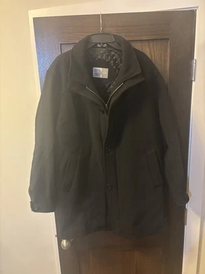 Cardinal Of Canada Men’s Black Wool Blend Car Coat, Full Zip & Button, Size 42R - Image 1 of 4